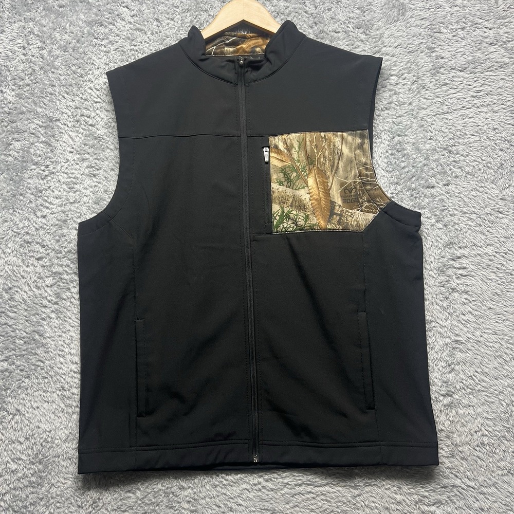 Realtree Vest Mens 2XL‎ Black Camo Softshell Full Zip Hunting Fishing Outdoor